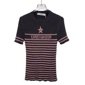 Christian Dior Color-Block Striped Cotton Short-Sleeve Knit Top